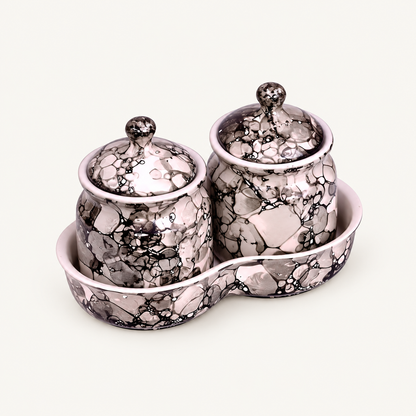 Blush Grey Marble Ceramic Jar Set of 2 — elevated view