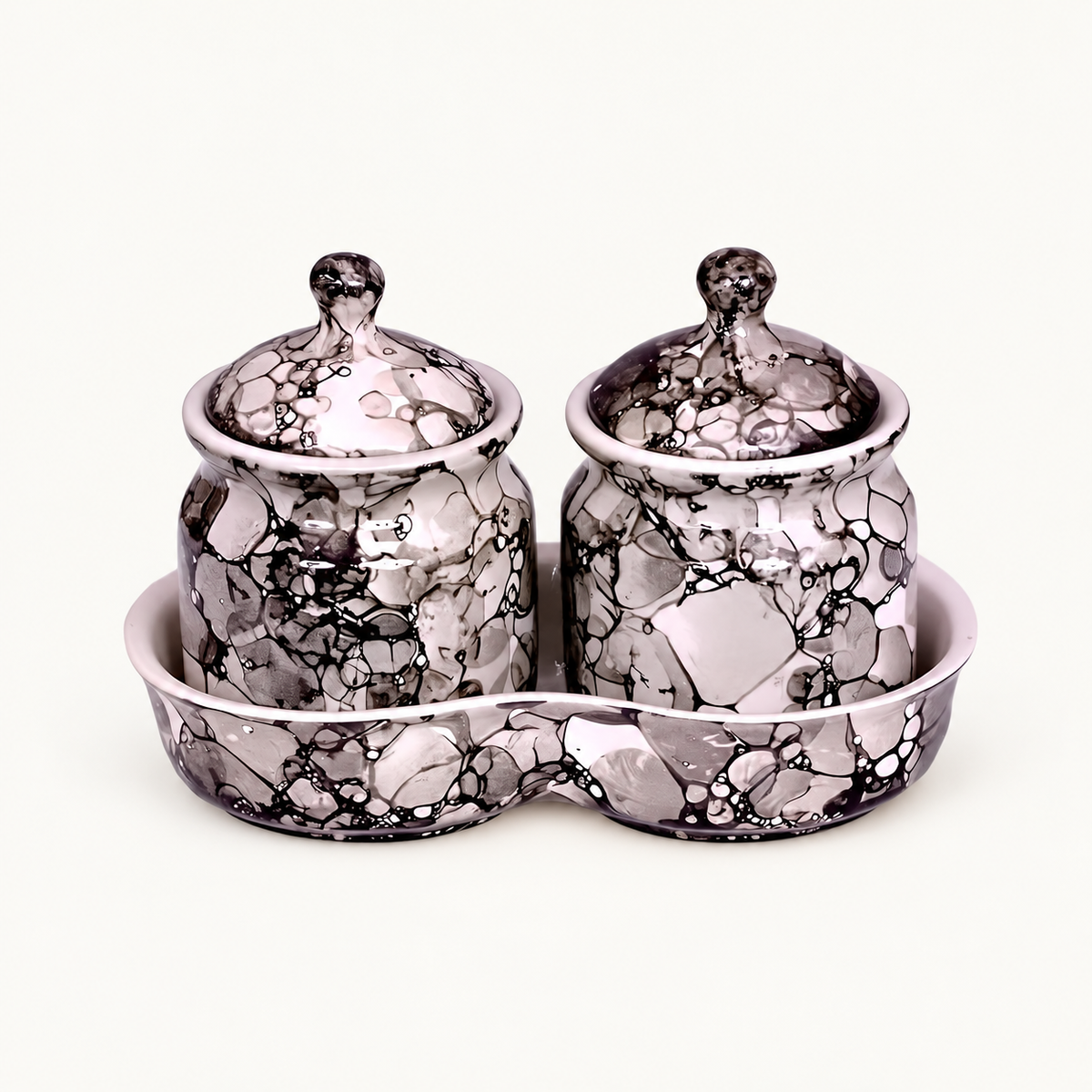 Blush Grey Marble Ceramic Jar Set of 2 — front view