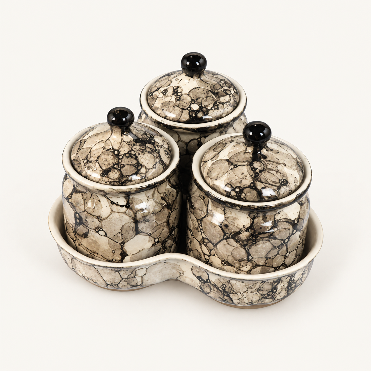 Grey Marble Ceramic Jar Set of 3 — elevated view