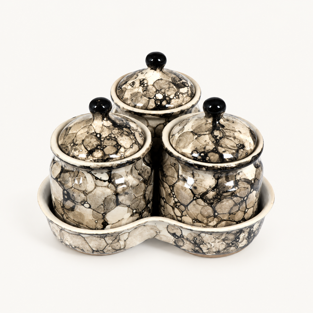 Grey Marble Ceramic Jar Set of 3 — front view