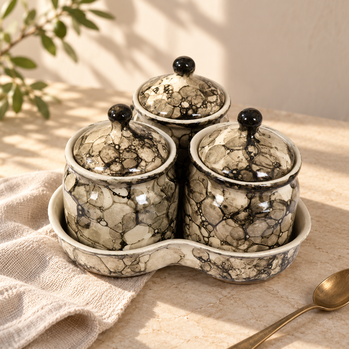Grey Marble Ceramic Jar Set of 3 — minimal lifestyle v2 view