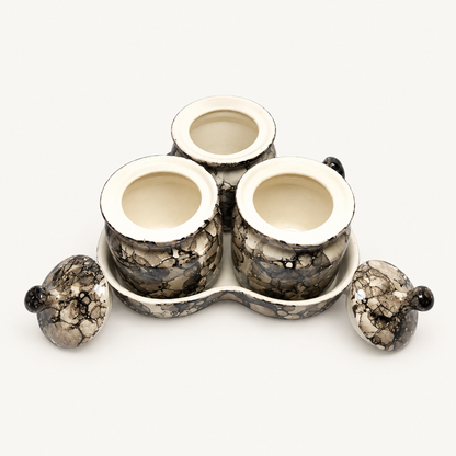 Grey Marble Ceramic Jar Set of 3 — open jar view