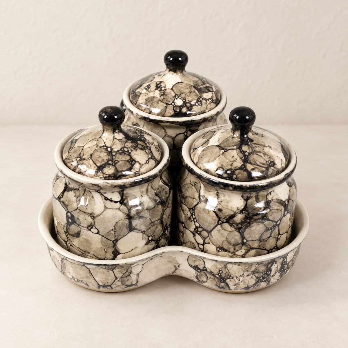 Grey Marble Ceramic Jar Set of 3 — subtle product focus view