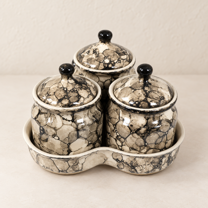 Grey Marble Ceramic Jar Set of 3 — subtle product focus view