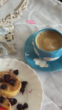 Pastel Blue Cloud Coffee Mug and Saucer Set